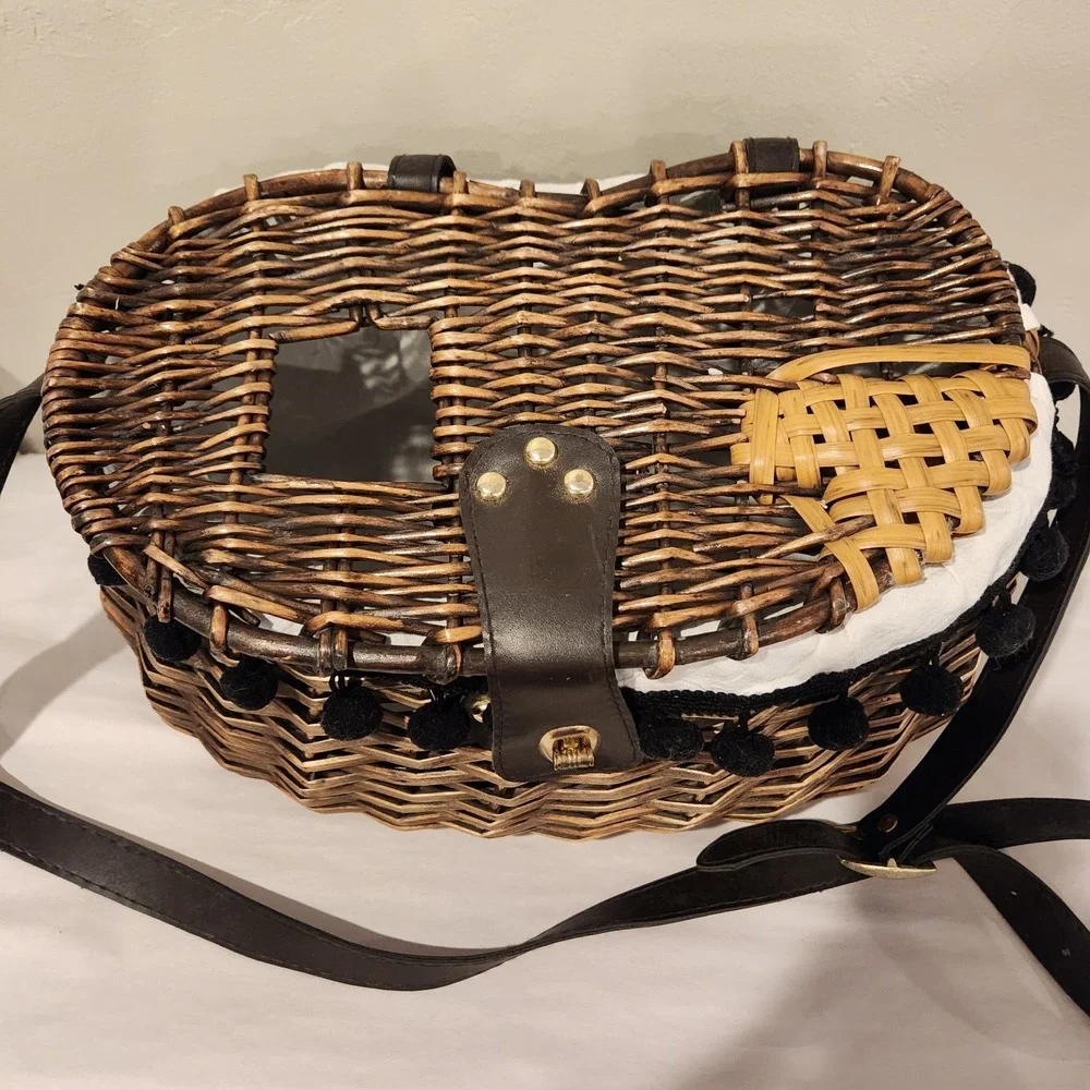Vintage Decor, Wicker Picnic Basket/Hamper/Creel, leather strap & Closure
